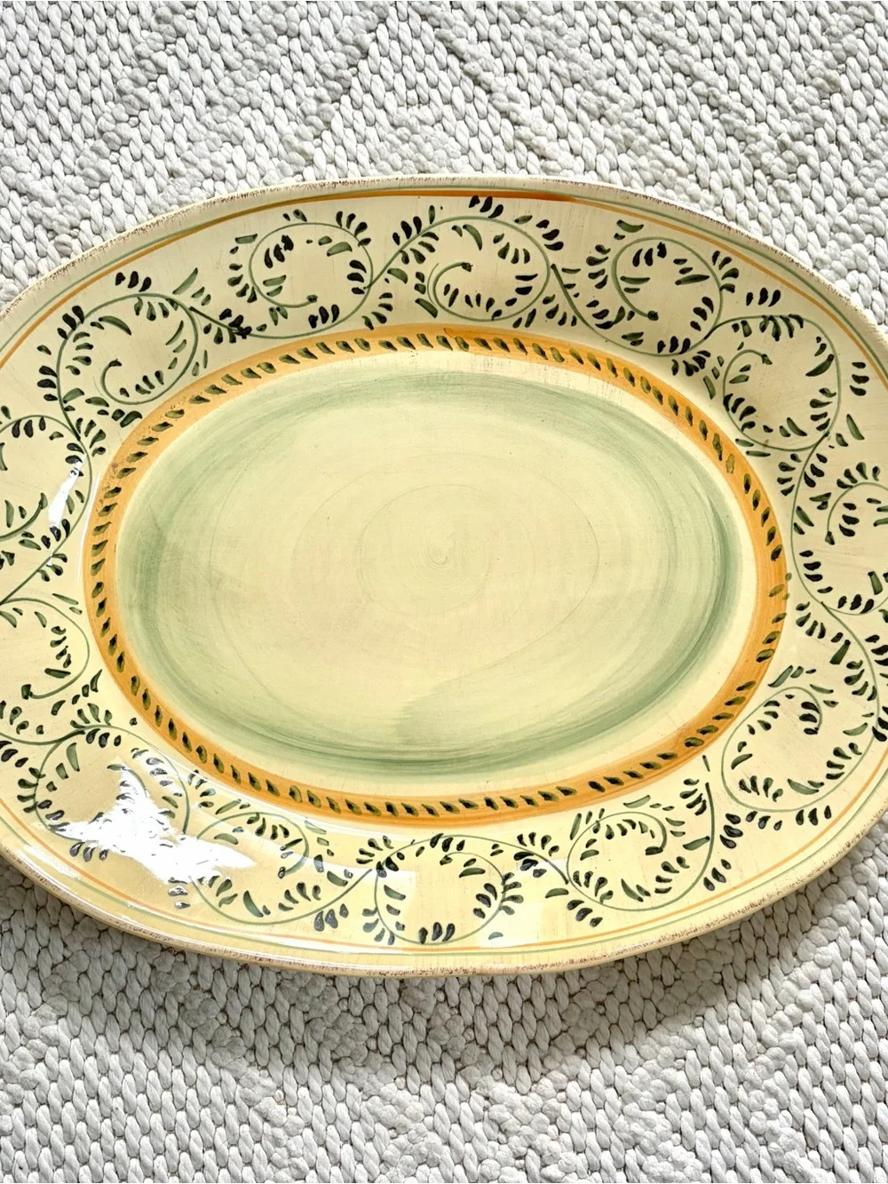 Crate & Barrel Emilia Hand-Painted Large Oval Serving Platter Made in Italy NEW